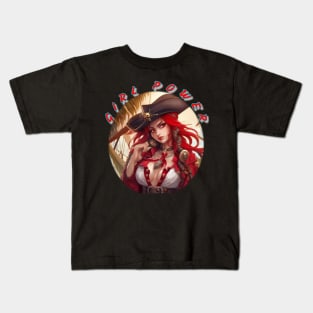 Girl power red themed pirate wench Kids T-Shirt